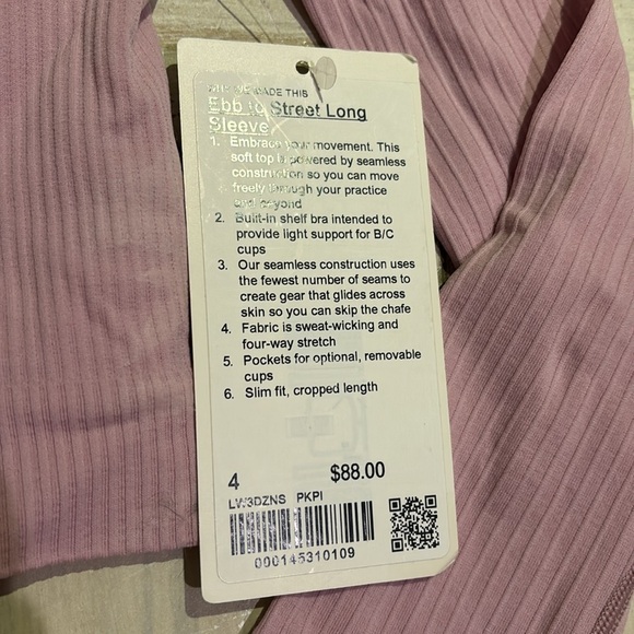 Lululemon Ebb to Street Cropped Long Sleeve Top Pink Lavender NWT - Picture 2 of 3